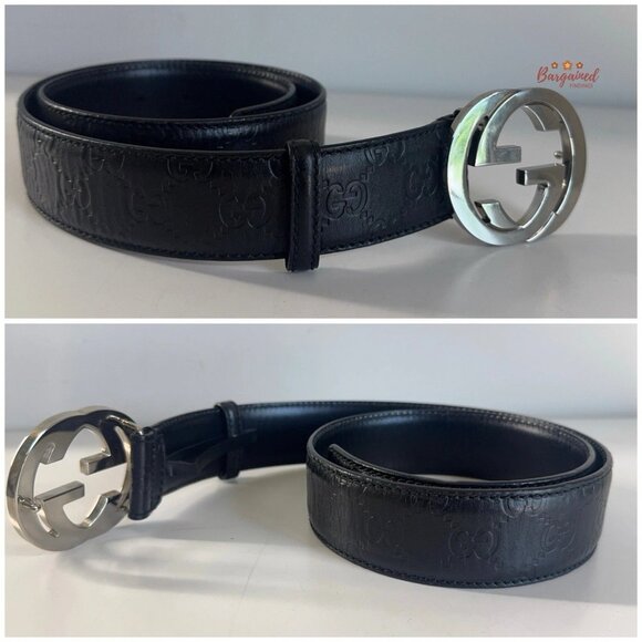 Authentic Gucci Guccissima Leather Silver Interlocking G Buckle Belt 80/32 - Picture 11 of 14